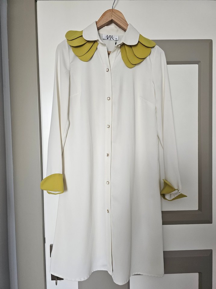 Uzun Kollu Beyaz Papatya yaka tunik - Görsel 5