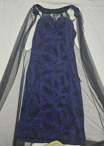 Lacivert Yılan Desenli Straplez Abiye - Görsel 3