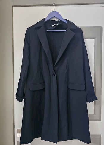 Siyah Uzun Kadın Ceket - Görsel 3