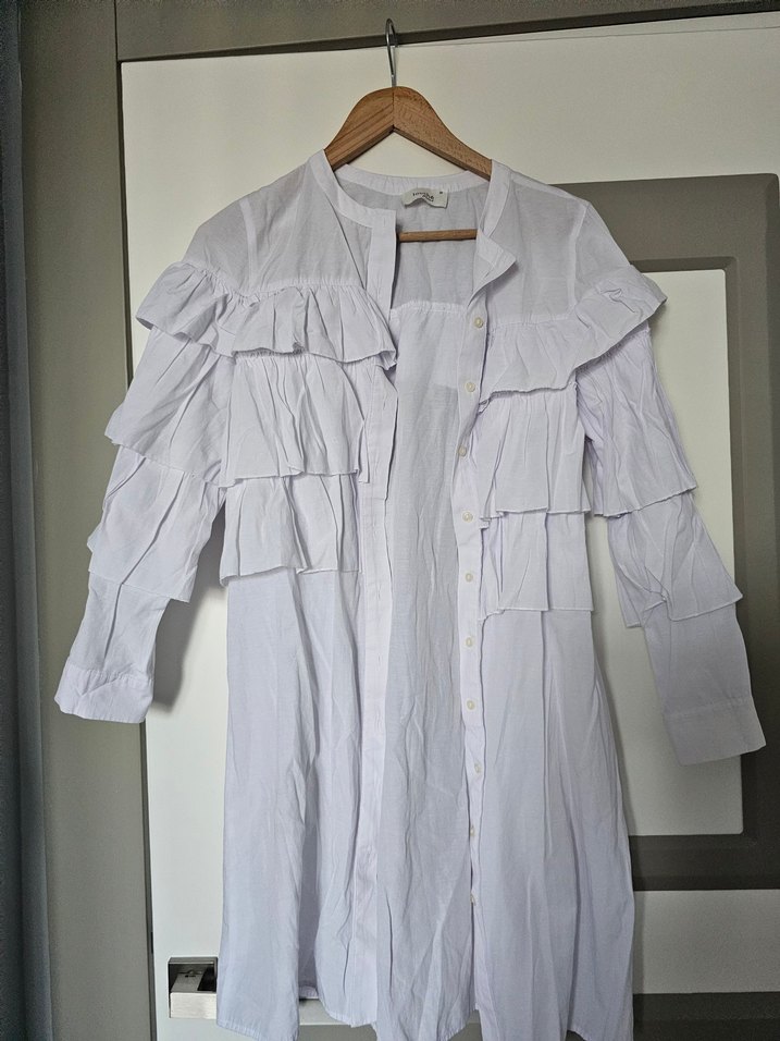 Uzun Kollu Fırfırlı Keten Gömlek - Görsel 3