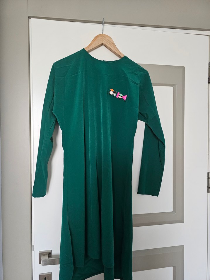 Drapeli Uzun Kollu Yeşil Kadın Tunik - Görsel 2