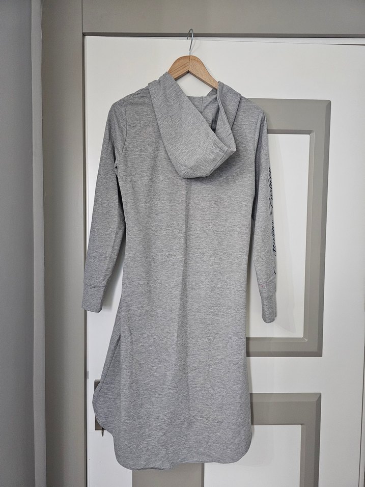 Gri Kapüşonlu Uzun Sweatshirt - Görsel 5