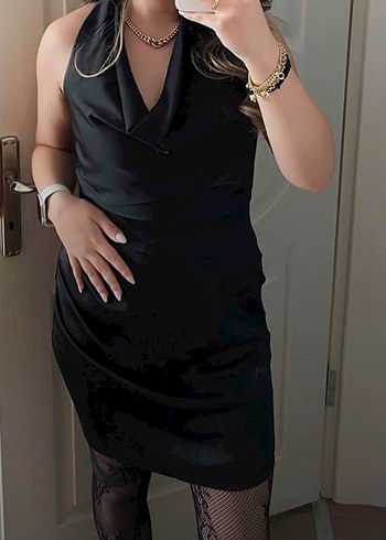 Dantel Detaylı Siyah Mini Elbise - Görsel 3