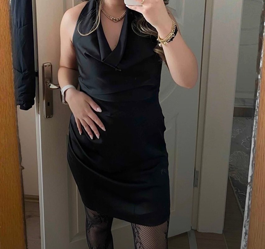 Dantel Detaylı Siyah Mini Elbise - Görsel 3