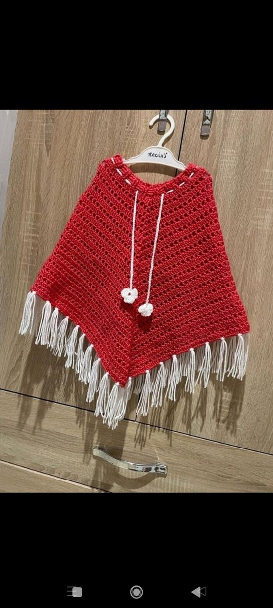Kız Çocuk Kırmızı Bohem Örgü Panço - Görsel 2
