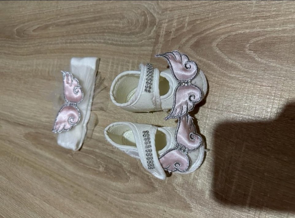 Nakışlı Beyaz Kız Çocuk Ayakkabısı ve Bandana - Görsel 3