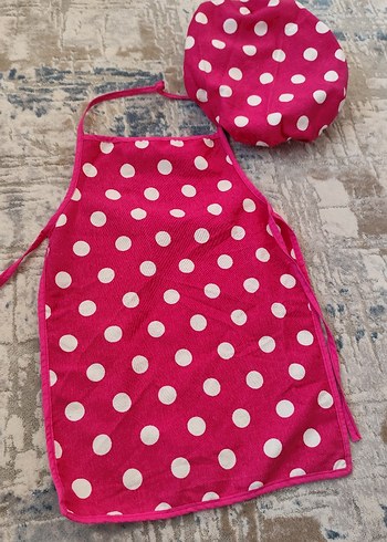 Puantiyeli Pembe çocuk Mutfak Önlüğü ve Şapka - Görsel 2