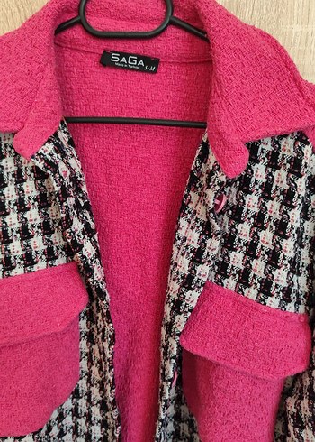 Düğmeli Pembe Ekose Kadın Gömlek ceket - Görsel 2