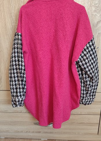 Düğmeli Pembe Ekose Kadın Gömlek ceket - Görsel 3