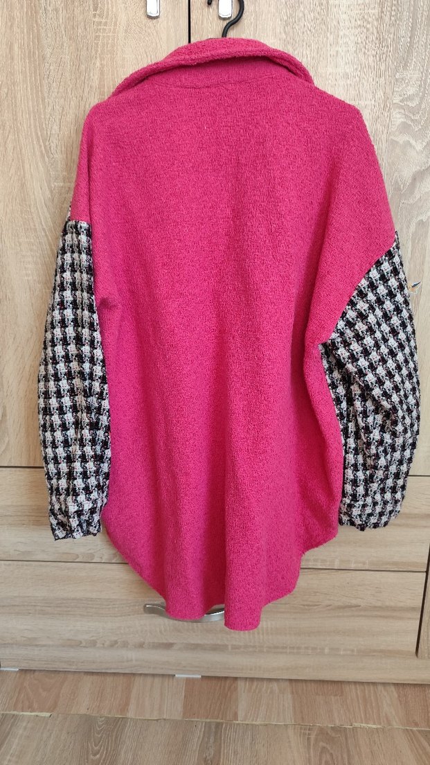 Düğmeli Pembe Ekose Kadın Gömlek ceket - Görsel 3