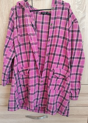 Düğmeli Pembe Ekose Kadın Gömlek - Görsel 2