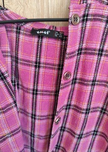 Düğmeli Pembe Ekose Kadın Gömlek - Görsel 4