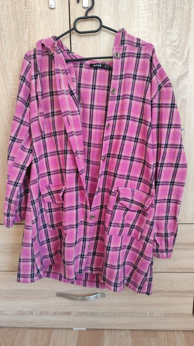 Düğmeli Pembe Ekose Kadın Gömlek - Görsel 2