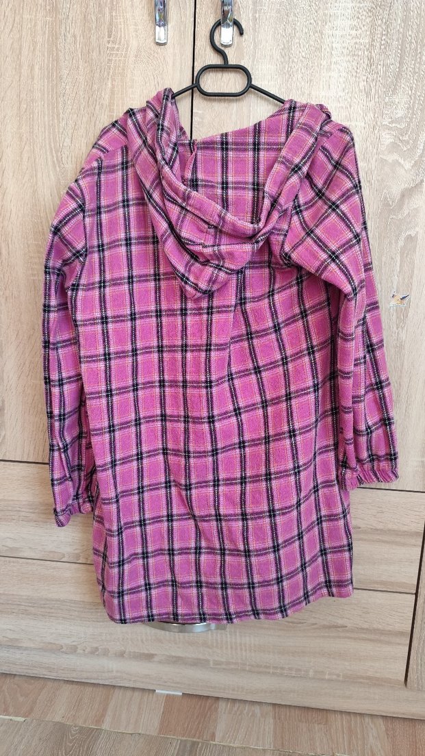 Düğmeli Pembe Ekose Kadın Gömlek - Görsel 3