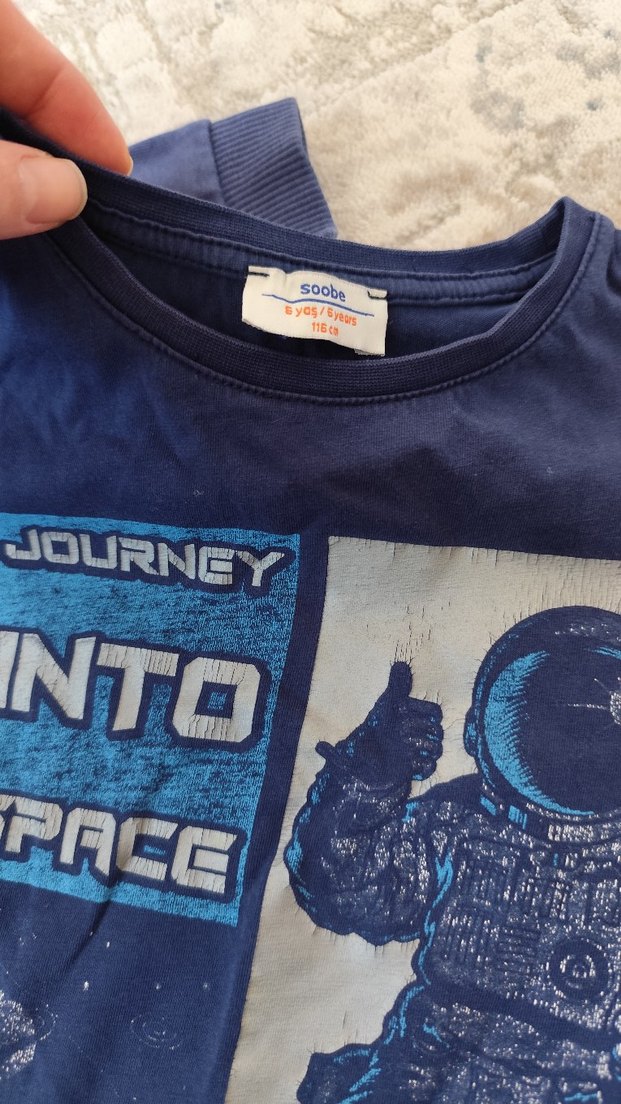 Uzun Kollu Erkek Tişörtü, Baskılı, Mavi - Görsel 2