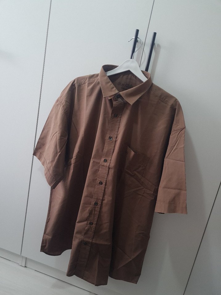 Düğmeli Kahverengi Kısa Kollu Erkek Gömlek - Görsel 2