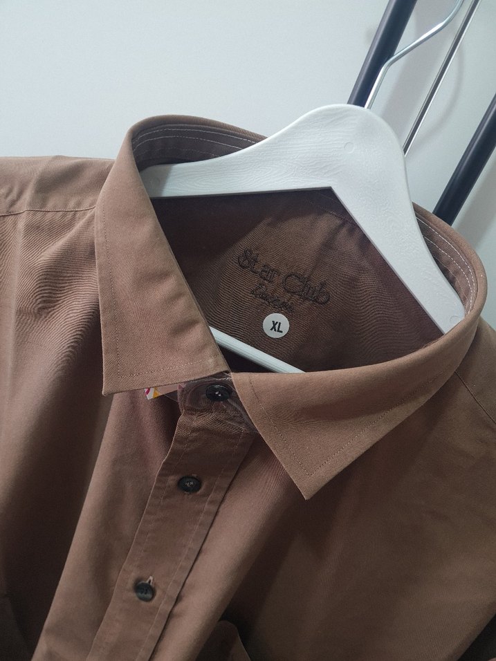 Düğmeli Kahverengi Kısa Kollu Erkek Gömlek - Görsel 4