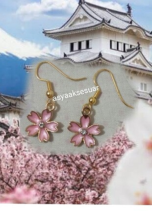 Pembe sakura çiçek küpe japon çiçeği