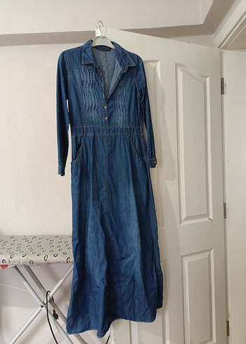 Kadın Uzun Denim Elbise Düğmeli Bohem - Görsel 3