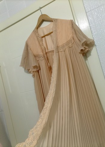 Bej Midi Vintage Bohem Kadın Sabahlık - Görsel 6