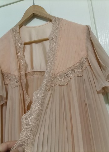 Bej Midi Vintage Bohem Kadın Sabahlık - Görsel 3