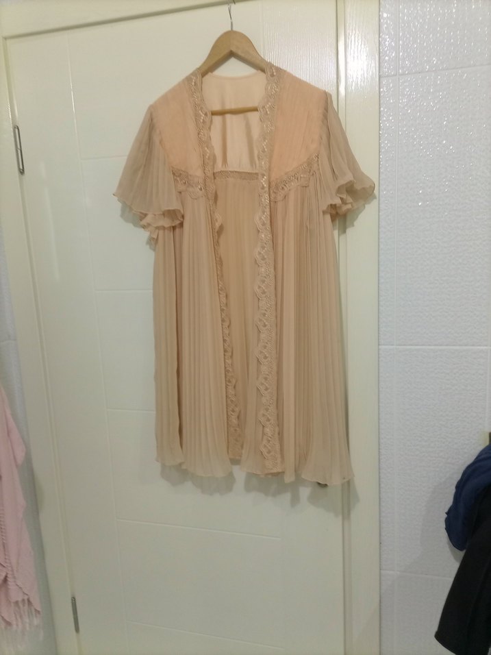 Bej Midi Vintage Bohem Kadın Sabahlık - Görsel 2