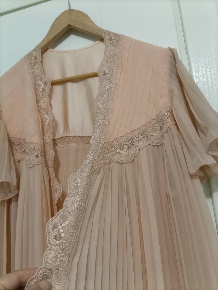 Bej Midi Vintage Bohem Kadın Sabahlık - Görsel 3