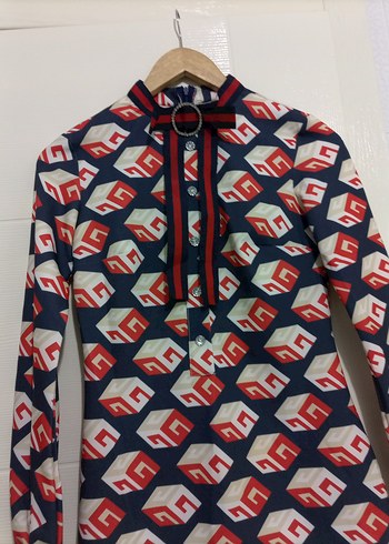 Uzun Kollu, Yüksek Yakalı Renkli Mini Elbise - Görsel 2