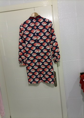 Uzun Kollu, Yüksek Yakalı Renkli Mini Elbise - Görsel 6