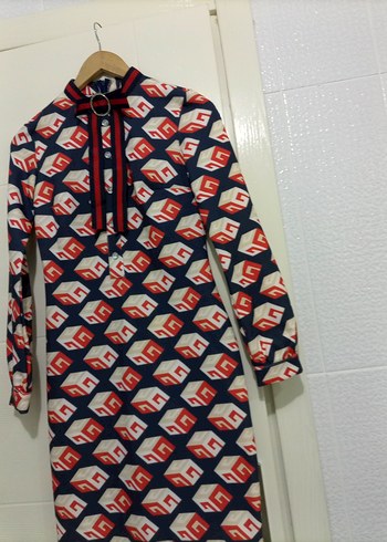 Uzun Kollu, Yüksek Yakalı Renkli Mini Elbise - Görsel 3