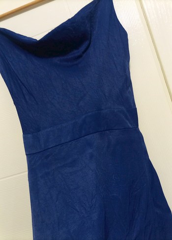 Lacivert Drapeli Kolsuz Mini Elbise - Görsel 4