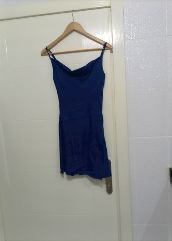 Lacivert Drapeli Kolsuz Mini Elbise - Görsel 2