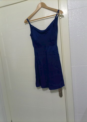 Lacivert Drapeli Kolsuz Mini Elbise - Görsel 9