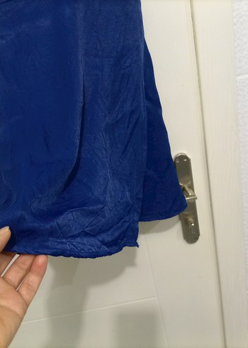 Lacivert Drapeli Kolsuz Mini Elbise - Görsel 3