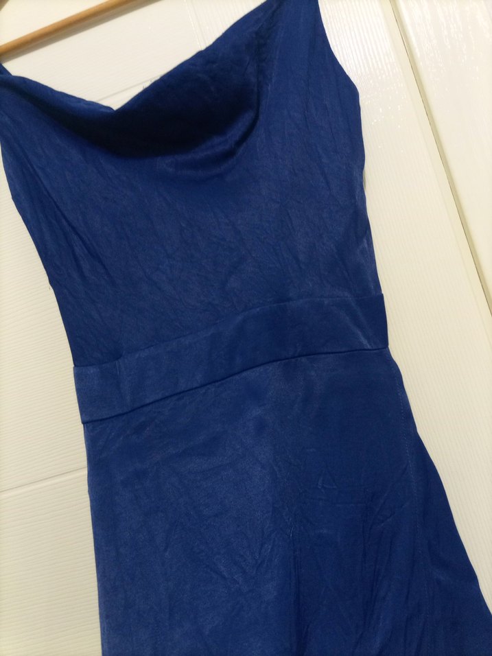 Lacivert Drapeli Kolsuz Mini Elbise - Görsel 4