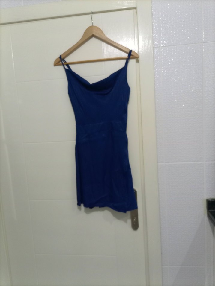 Lacivert Drapeli Kolsuz Mini Elbise - Görsel 2