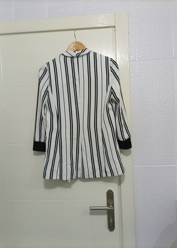 Cizgilii Beyaz Kadın Blazer Ceket - Görsel 6