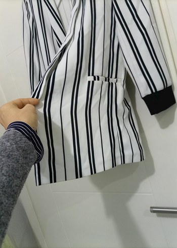 Cizgilii Beyaz Kadın Blazer Ceket - Görsel 3
