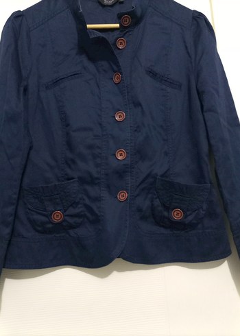 Düğmeli Lacivert Keten Kadın Blazer - Görsel 3