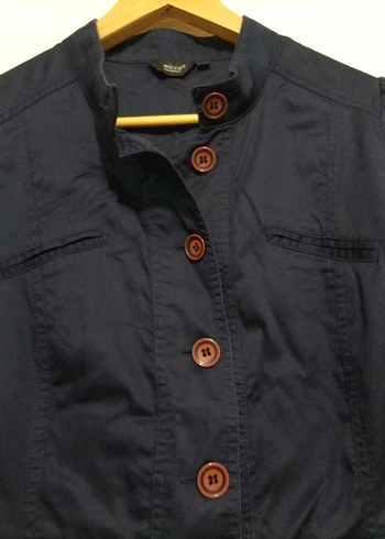 Düğmeli Lacivert Keten Kadın Blazer - Görsel 6