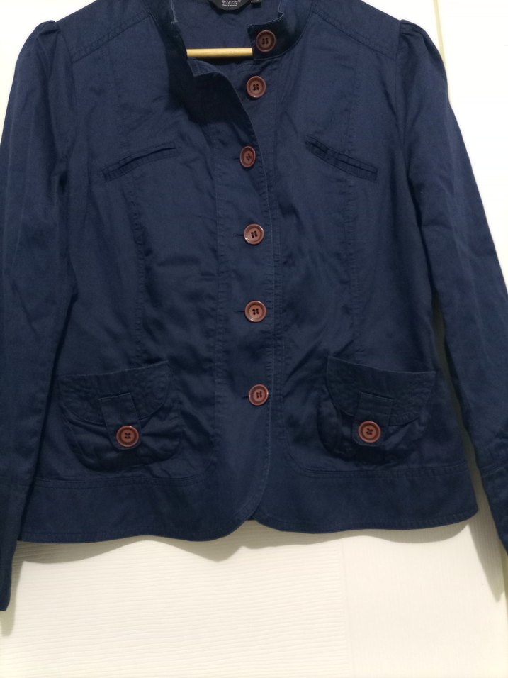 Düğmeli Lacivert Keten Kadın Blazer - Görsel 3