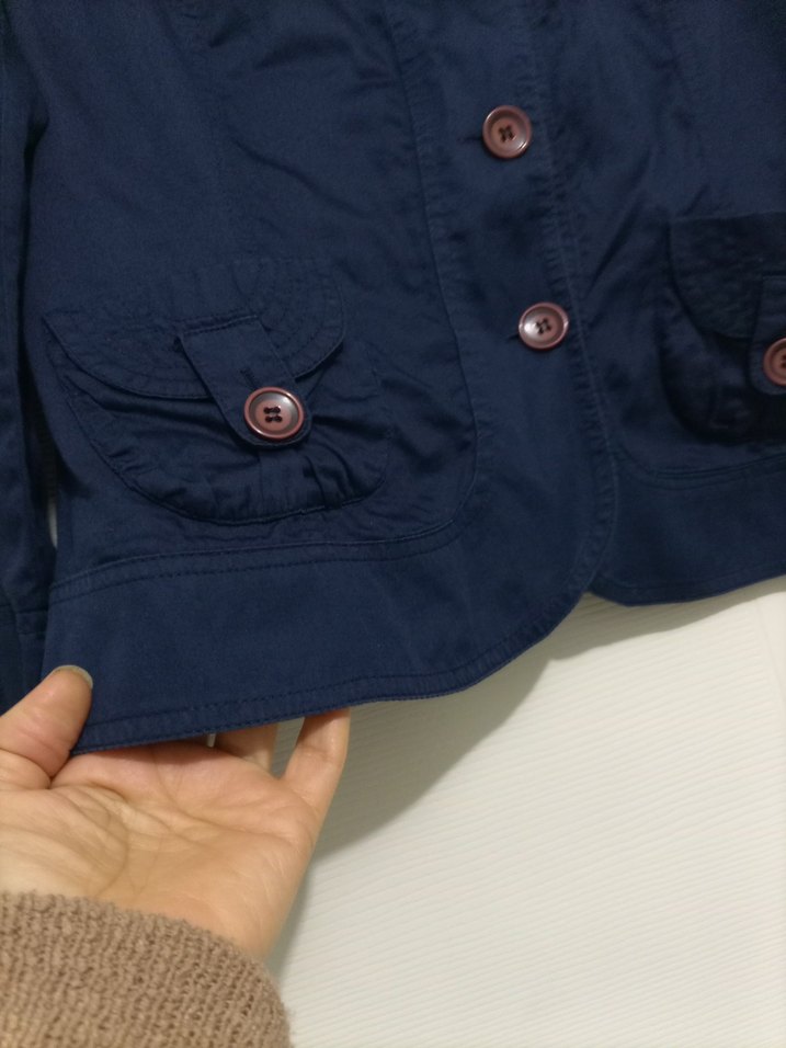 Düğmeli Lacivert Keten Kadın Blazer - Görsel 4