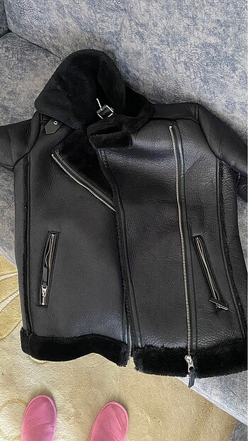 Stradivarius suni kürklü çift yüzlü biker ceket