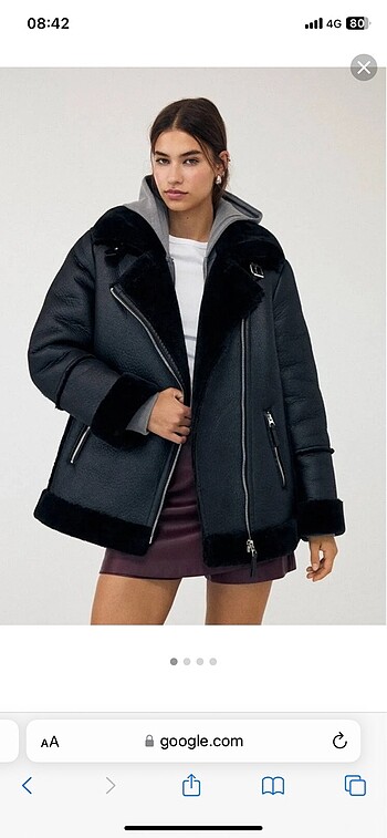 Stradivarius suni kürklü çift yüzlü biker ceket - Görsel 2