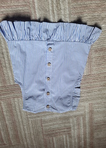 Mavi Çizgili Fırfırlı Kolsuz üst - Görsel 3