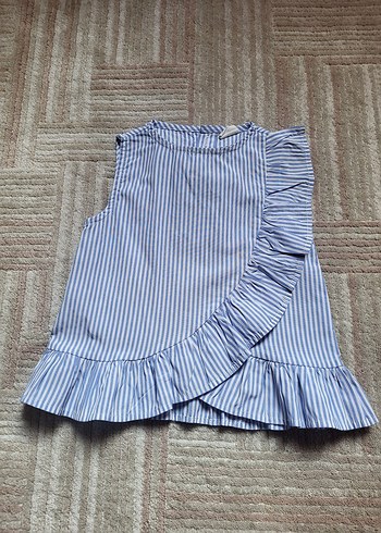 Mavi Çizgili Fırfırlı Kolsuz üst - Görsel 2