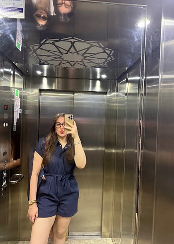 Kadın Kemerli Kısa Tulum - Görsel 3