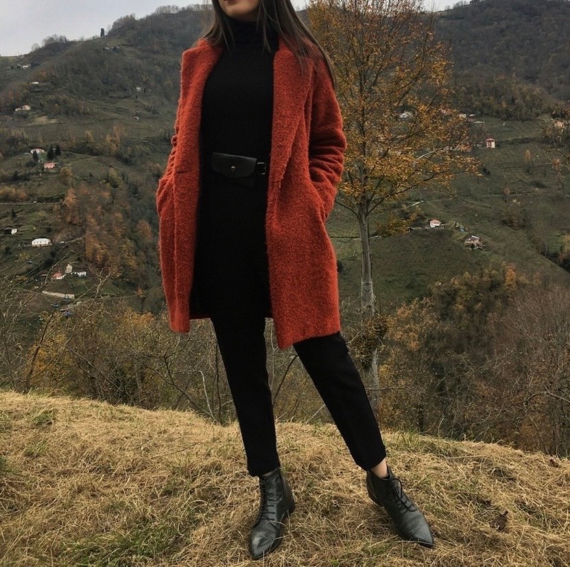 Kiremit rengi Kadın Kaban - Görsel 2