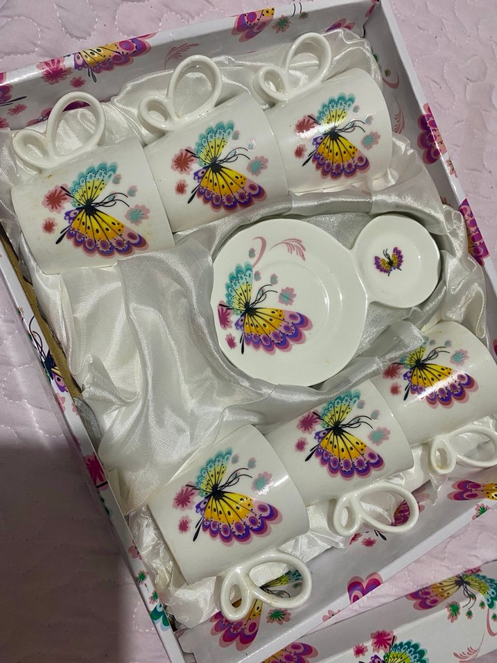 Renkli Kelebek Desenli Fincan Seti - Görsel 3