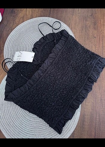 Siyah Mini Fırfırlı V Yakalı Bustiyer - Görsel 3